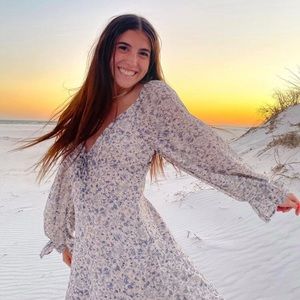 Blue floral dress with tie front